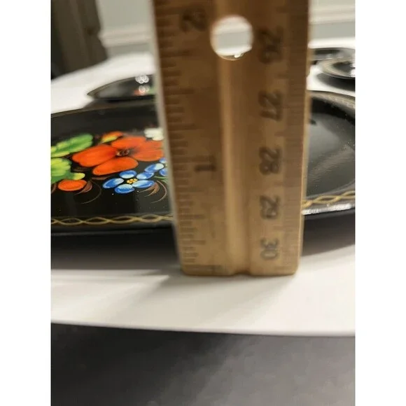 5 Vintage Zhostovo Soviet Russian Hand Painted Flowers Toleware Trays Yeha 8x6” - Picture 9 of 15